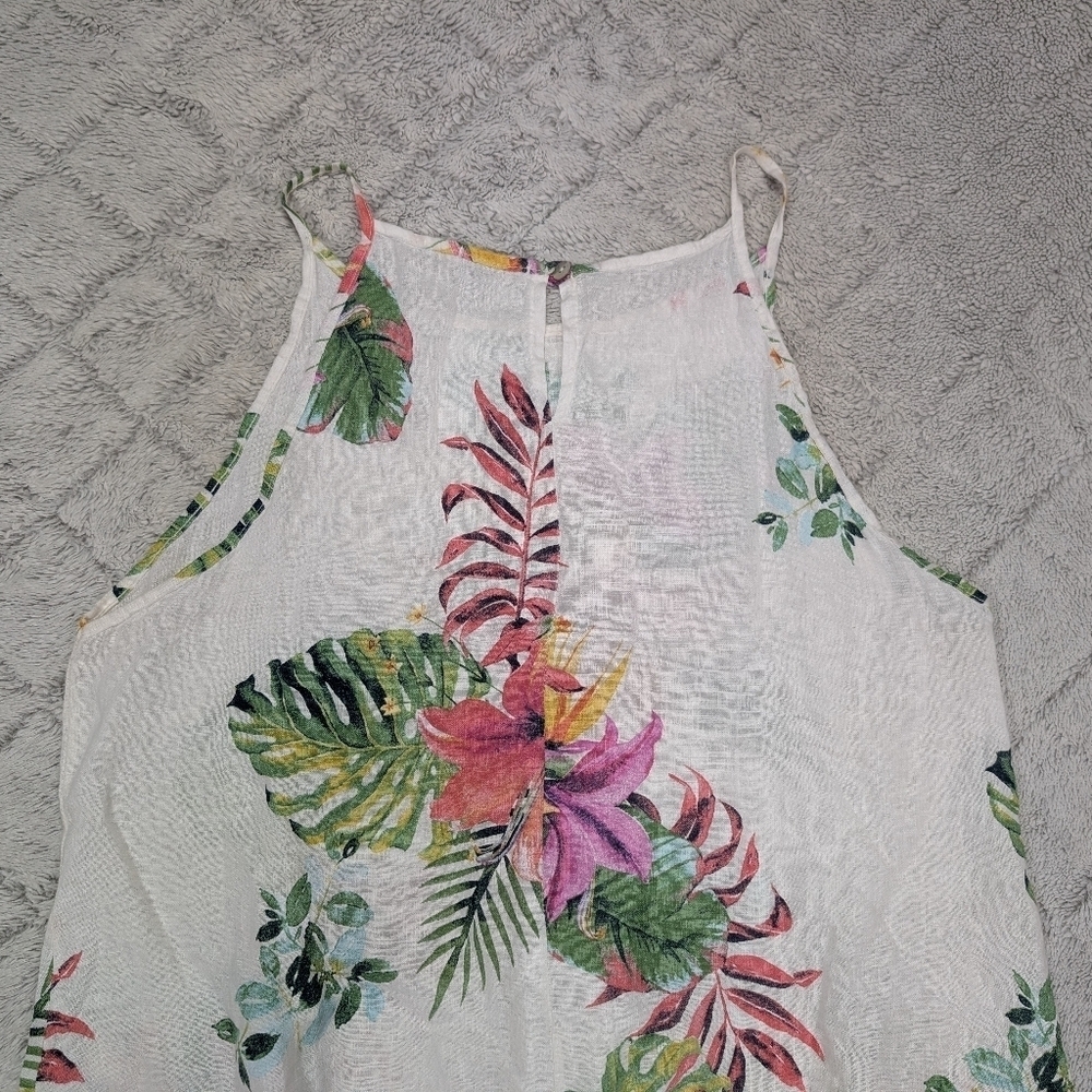 Lungo Larno Dress Dress Womens L White Floral Linen Beach Midi Sleeveless Coast - Picture 9 of 9